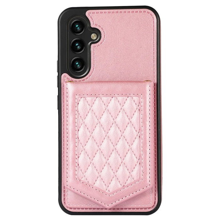 For Samsung Galaxy A14 5G / 4G Cover TPU Leather Phone Case RFID Blocking Hidden Mirror - Rose Gold - 6