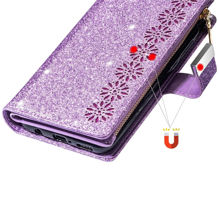 For Samsung Galaxy A35 5G Leather Case Zipper Wallet Phone Cover with Folding Stand - Purple - 6