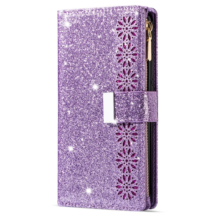 For Samsung Galaxy A35 5G Leather Case Zipper Wallet Phone Cover with Folding Stand - Purple - 7
