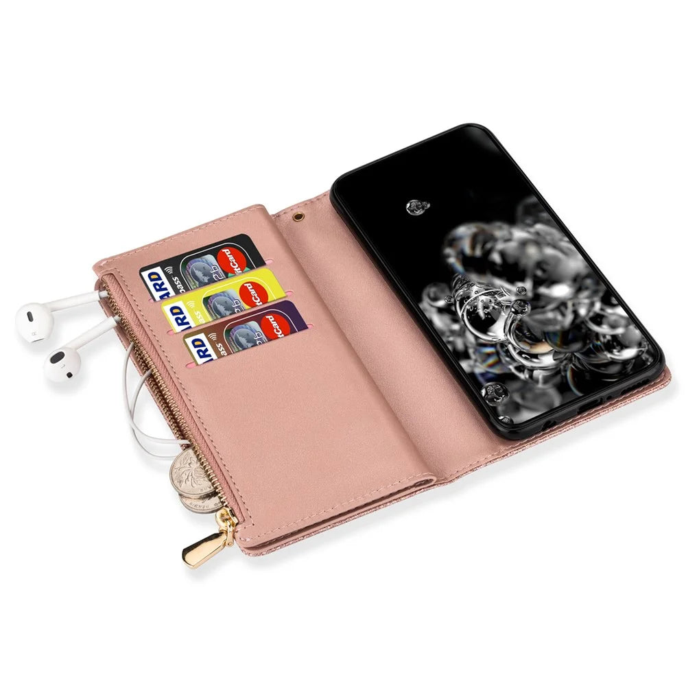 For Samsung Galaxy A25 5G (Global) (161.0 x 76.5 x 8.3mm) Wallet Case Glitter Leather Cover - Rose Gold - 5