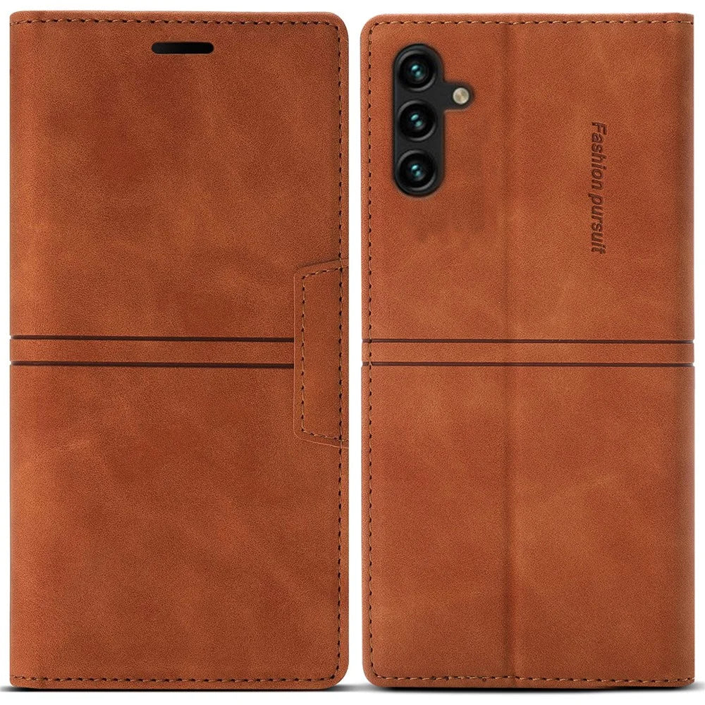 For Samsung Galaxy A25 5G (Global) (161.0 x 76.5 x 8.3mm) Case Leather Wallet Cover Magnetic Closing - Brown - 1