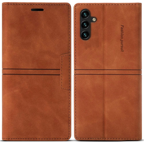 For Samsung Galaxy A25 5G (Global) (161.0 x 76.5 x 8.3mm) Case Leather Wallet Cover Magnetic Closing - Brown - 1