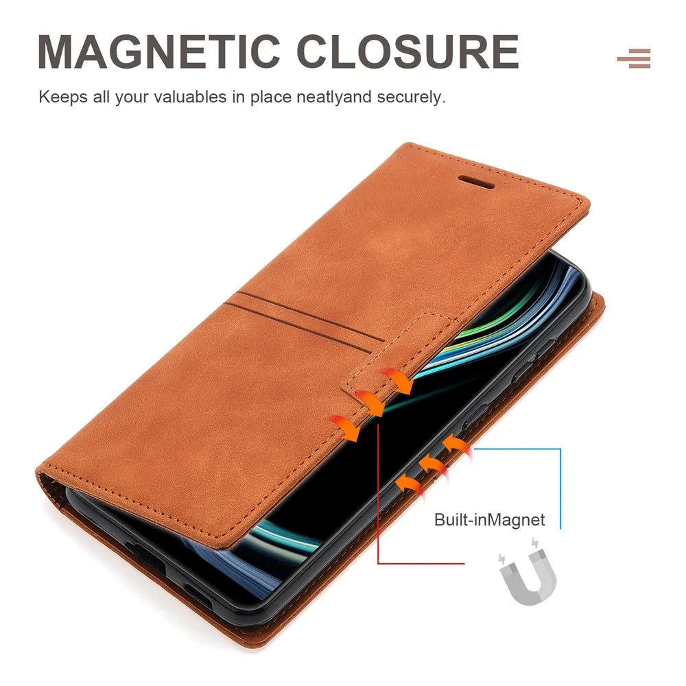 For Samsung Galaxy A25 5G (Global) (161.0 x 76.5 x 8.3mm) Case Leather Wallet Cover Magnetic Closing - Brown - 4