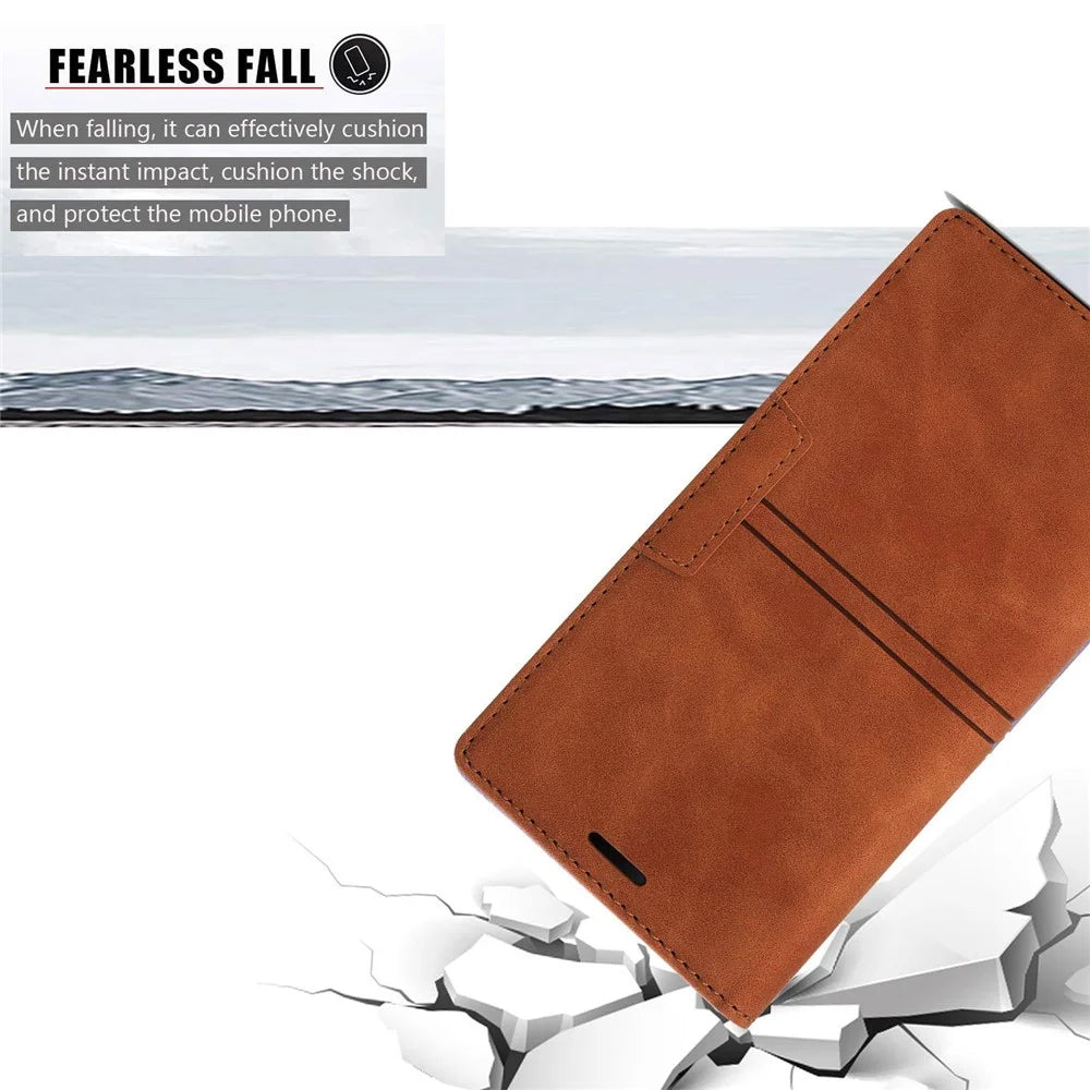 For Samsung Galaxy A25 5G (Global) (161.0 x 76.5 x 8.3mm) Case Leather Wallet Cover Magnetic Closing - Brown - 5
