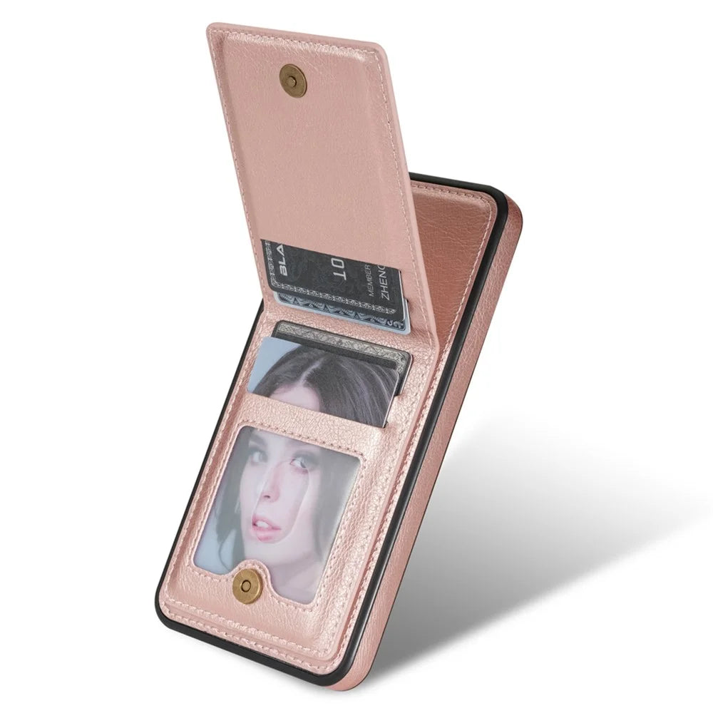 N.BEKUS For Samsung Galaxy S23 FE Case Leather Coated TPU Cover with Card Holder Kickstand - Pink - 3