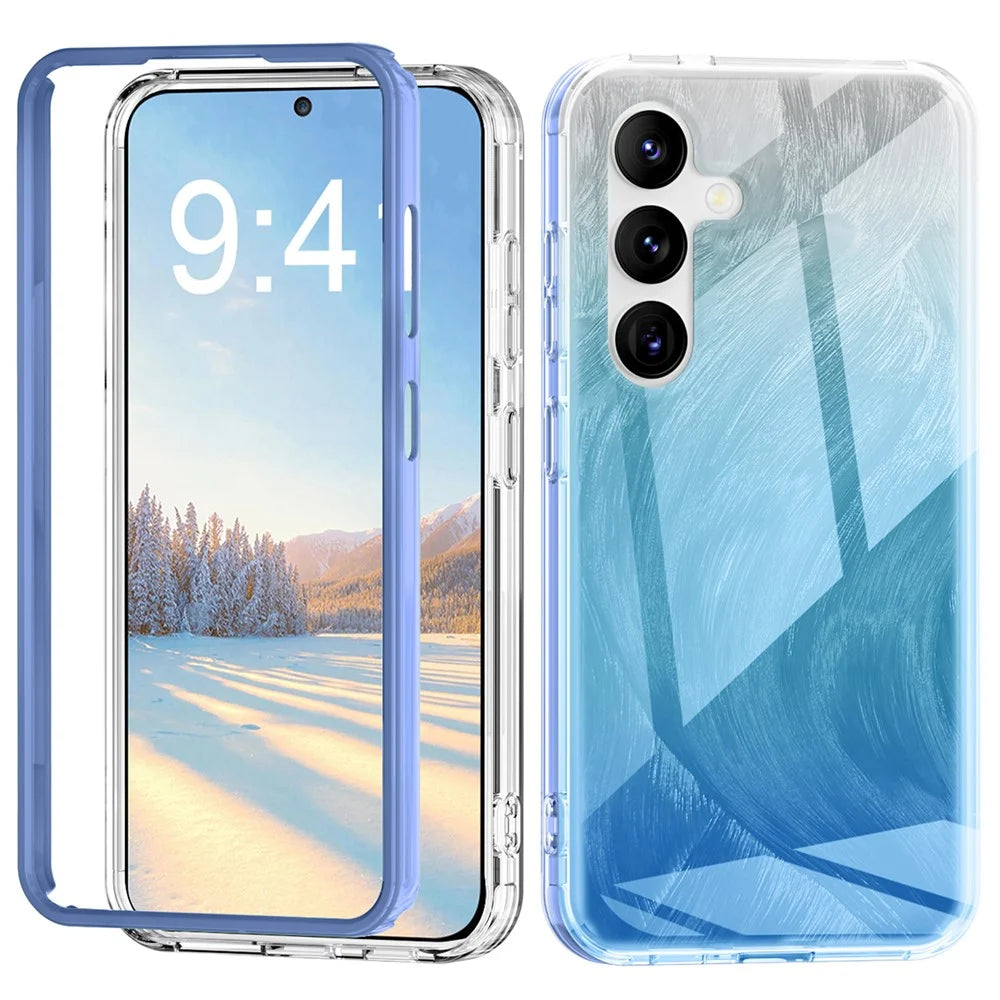 For Samsung Galaxy S24+ Cell Phone Case PC+TPU Shockproof Gradient Feather Cover - Blue - 1