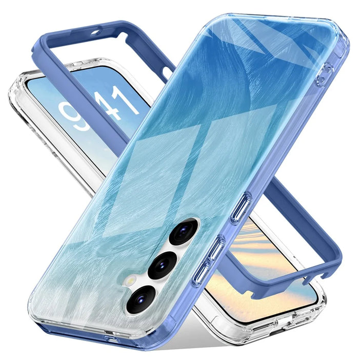 For Samsung Galaxy S24+ Cell Phone Case PC+TPU Shockproof Gradient Feather Cover - Blue - 2