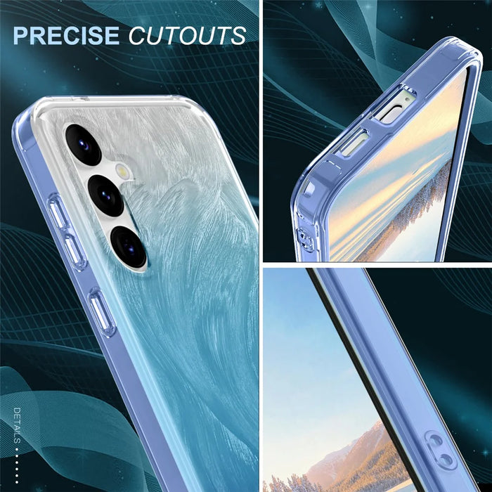 For Samsung Galaxy S24+ Cell Phone Case PC+TPU Shockproof Gradient Feather Cover - Blue - 7