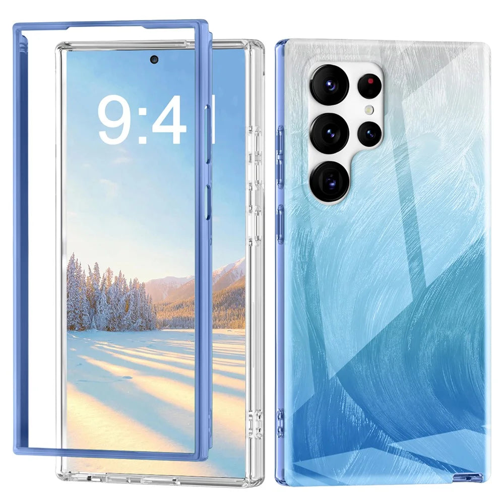 For Samsung Galaxy S24 Ultra Cell Phone Case Gradient Feather PC+TPU Shell - Blue - 1