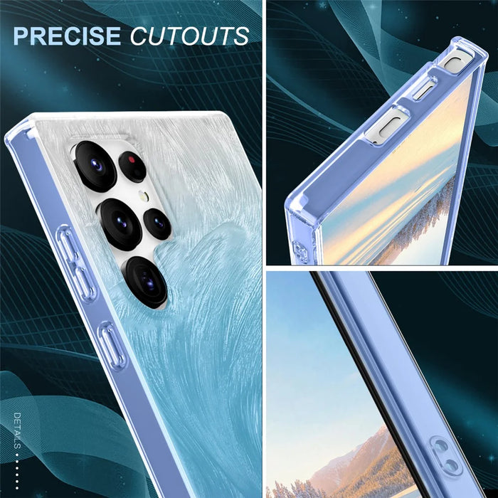 For Samsung Galaxy S24 Ultra Cell Phone Case Gradient Feather PC+TPU Shell - Blue - 7