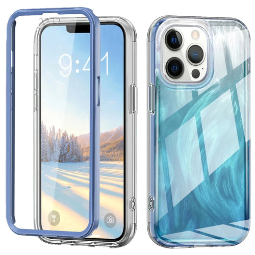 For iPhone 13 Pro Max 6.7 inch Case Gradient Feather Pattern Camera Protection Phone Cover - Blue - 1
