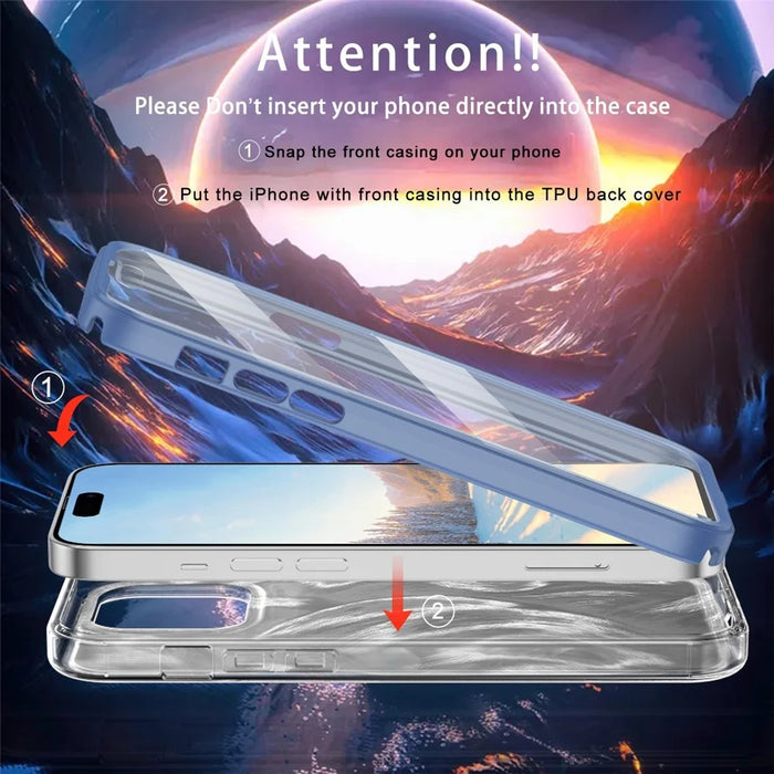 For iPhone 14 Pro Case Gradient Feather Pattern Full Body Protection Phone Shell - Blue - 3