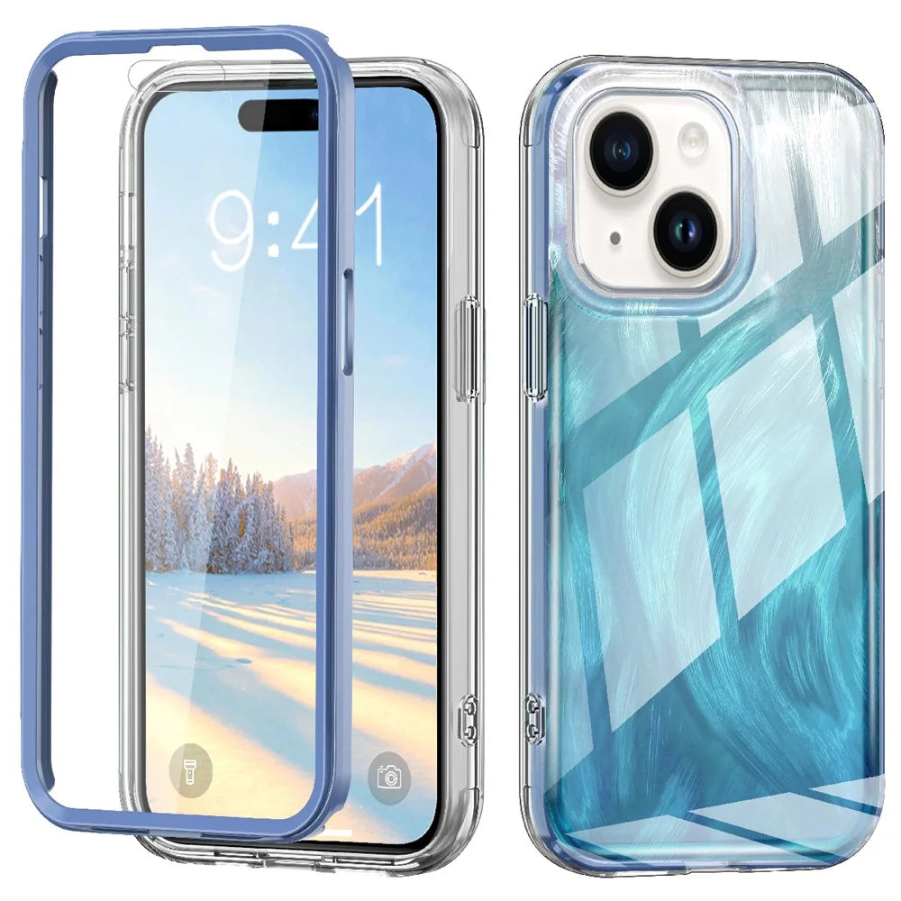 For iPhone 15 Plus Cell Phone Cases Gradient Feather Scratch-proof Cover - Blue - 1