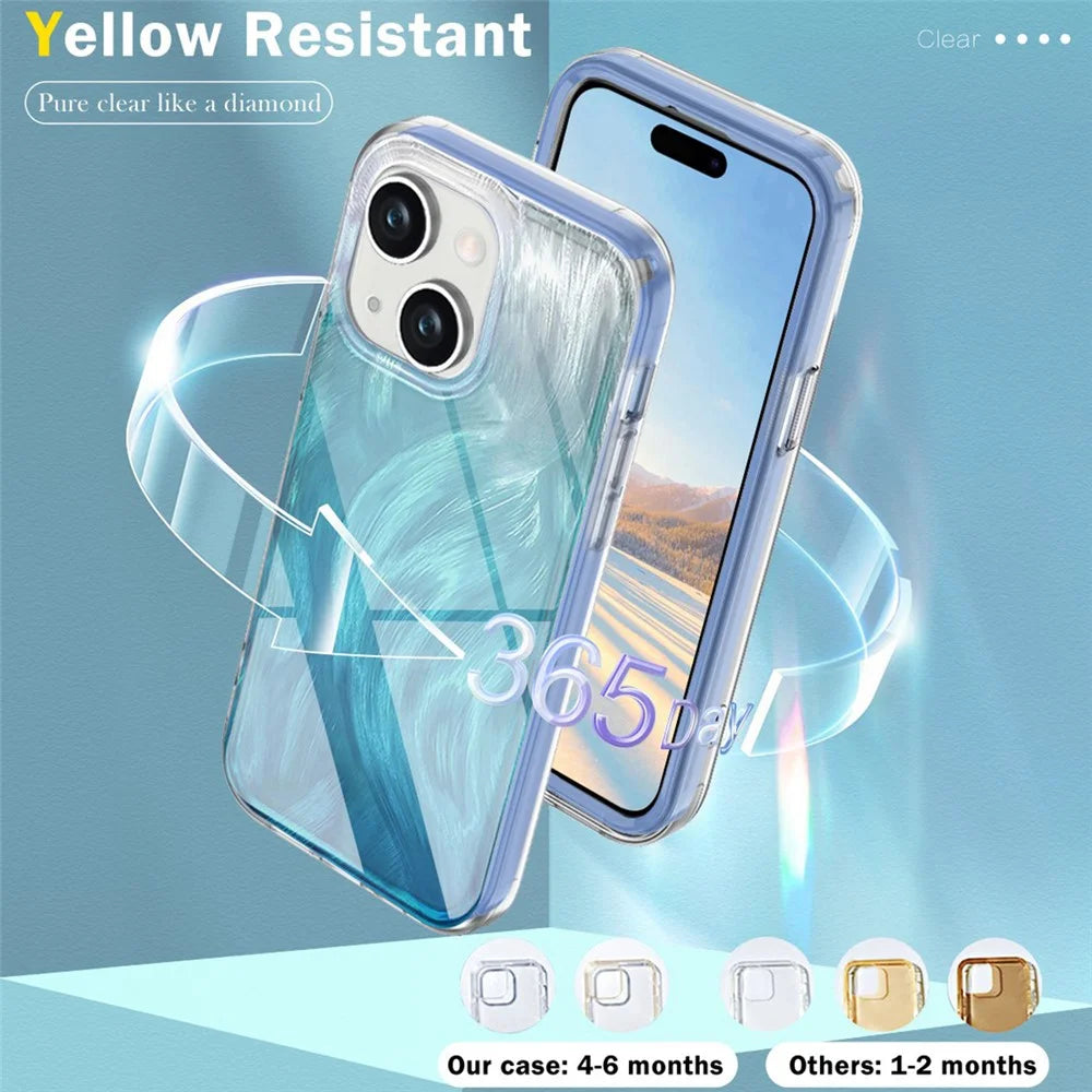 For iPhone 15 Plus Cell Phone Cases Gradient Feather Scratch-proof Cover - Blue - 6