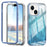 PC+TPU Case for iPhone 14 Shell Gradient Feather Pattern Phone Cover with PET Screen Film - Blue - 1