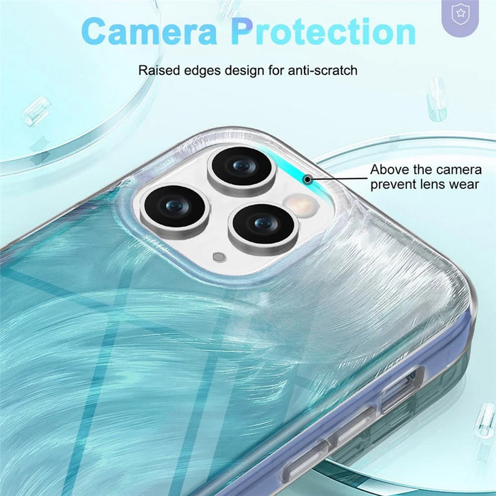 For iPhone 11 Pro Max PC+TPU Case Gradient Feather Pattern Drop-proof Back Cover - Blue - 3
