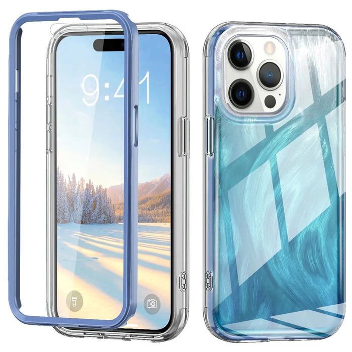 For iPhone 14 Pro Max Case PC+TPU Full Body Shockproof Gradient Feather Phone Cover - Blue - 1