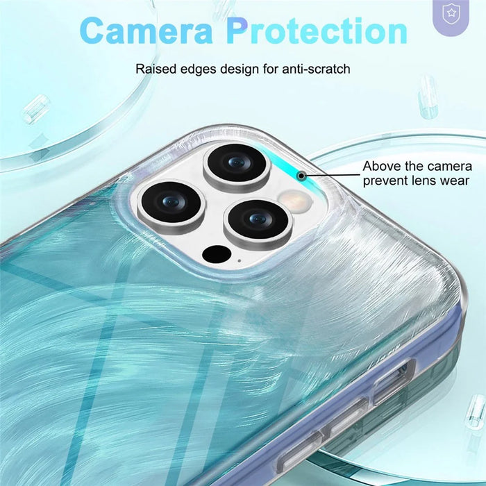 For iPhone 14 Pro Max Case PC+TPU Full Body Shockproof Gradient Feather Phone Cover - Blue - 4