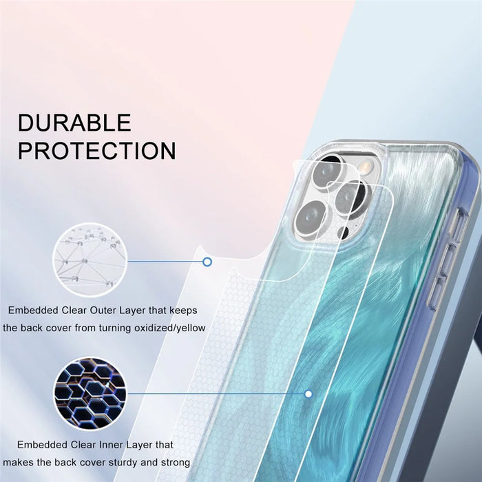 For iPhone 14 Pro Max Case PC+TPU Full Body Shockproof Gradient Feather Phone Cover - Blue - 7