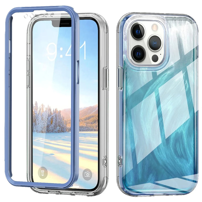 For iPhone 12 / 12 Pro Gradient Case PC+TPU Phone Cover with PET Screen Protector - Blue - 1