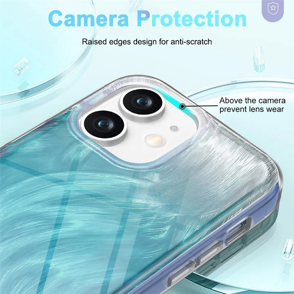 For iPhone 11 Feather Pattern Case Gradient PC+TPU Protective Phone Cover with Screen Protector - Blue - 3