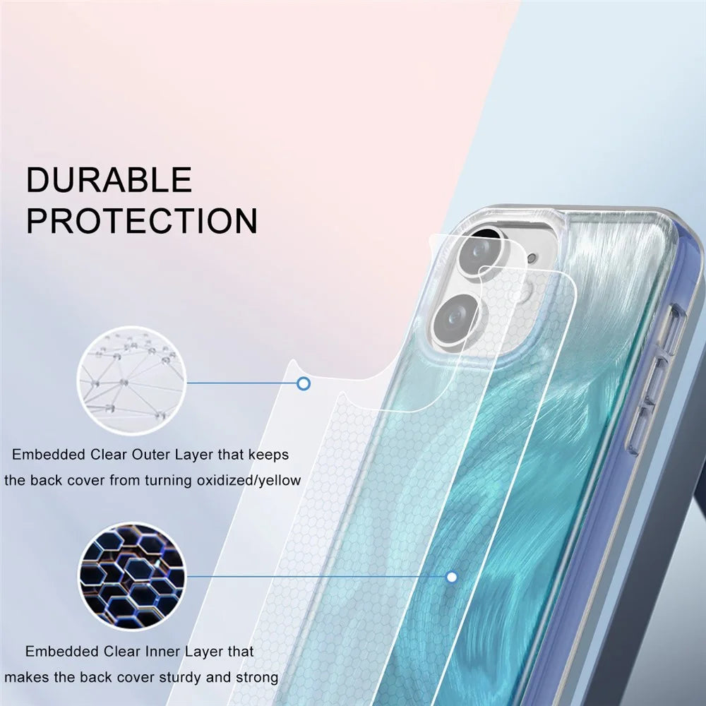 For iPhone 11 Feather Pattern Case Gradient PC+TPU Protective Phone Cover with Screen Protector - Blue - 6