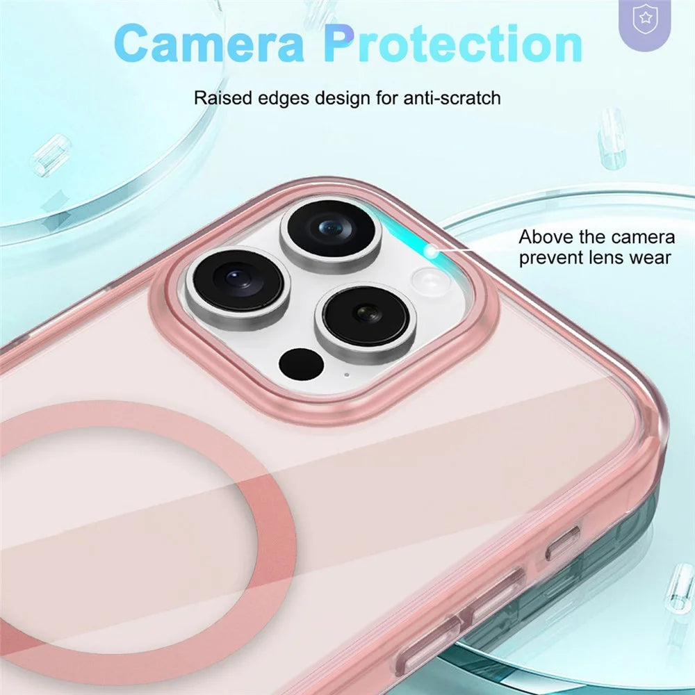 For iPhone 15 Pro Max Case Compatible with MagSafe PC + TPU Clear Phone Cover with PET Screen Film - Pink - 4