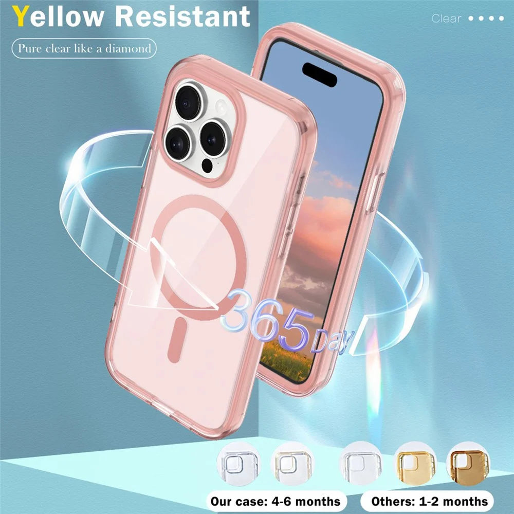 For iPhone 15 Pro Max Case Compatible with MagSafe PC + TPU Clear Phone Cover with PET Screen Film - Pink - 6