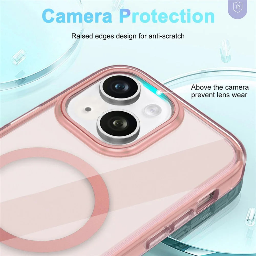 For iPhone 14 Case Compatible with MagSafe PC + TPU Clear Phone Cover with PET Screen Film - Pink - 4