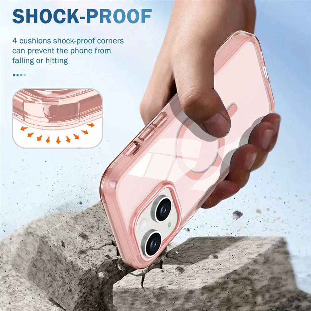 For iPhone 14 Case Compatible with MagSafe PC + TPU Clear Phone Cover with PET Screen Film - Pink - 5