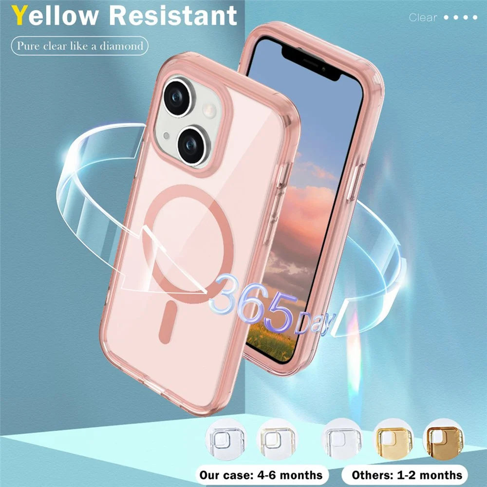 For iPhone 14 Case Compatible with MagSafe PC + TPU Clear Phone Cover with PET Screen Film - Pink - 6