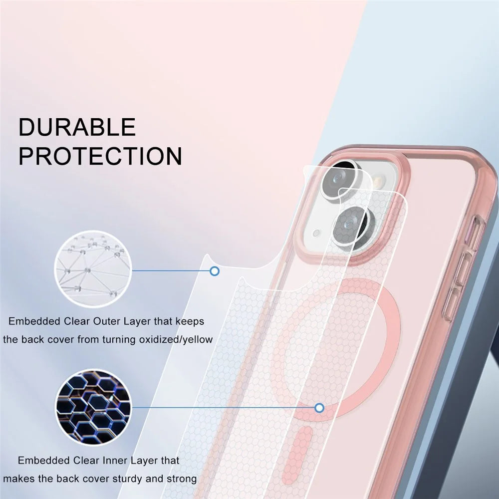 For iPhone 14 Case Compatible with MagSafe PC + TPU Clear Phone Cover with PET Screen Film - Pink - 7