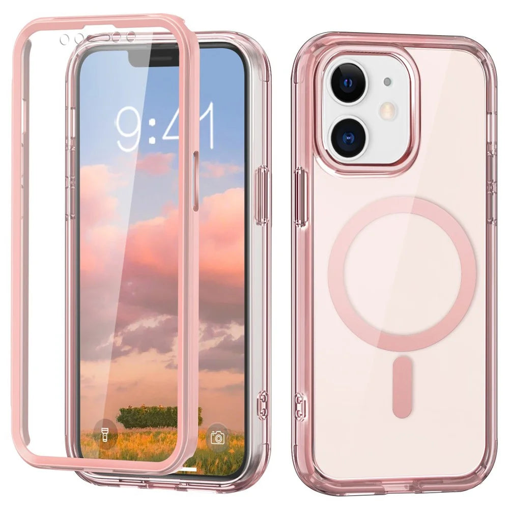 For iPhone 11 Case Compatible with MagSafe PC + TPU Clear Phone Cover with PET Screen Film - Pink - 1