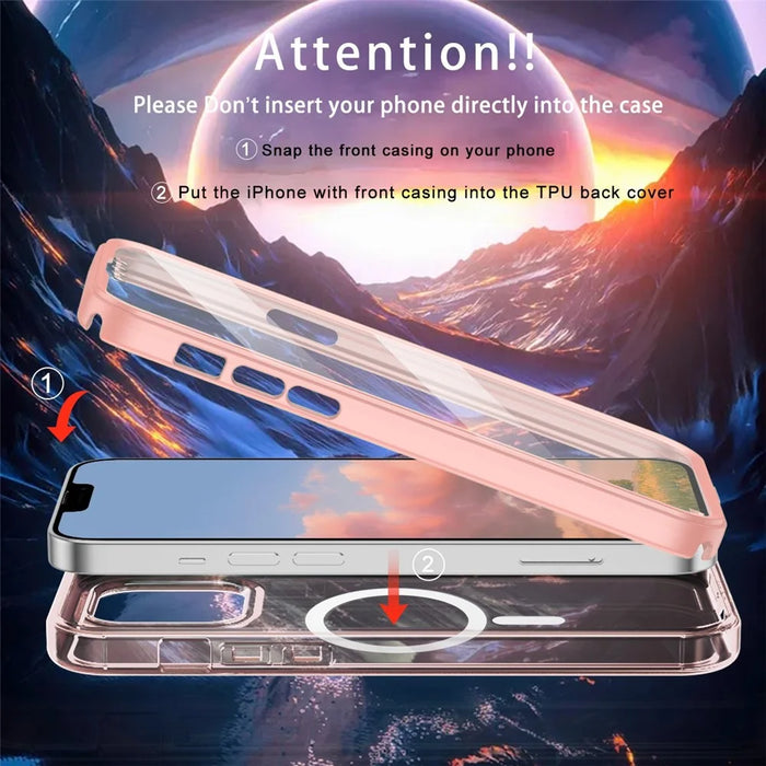 For iPhone 11 Case Compatible with MagSafe PC + TPU Clear Phone Cover with PET Screen Film - Pink - 3