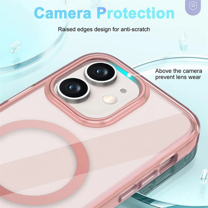 For iPhone 11 Case Compatible with MagSafe PC + TPU Clear Phone Cover with PET Screen Film - Pink - 4