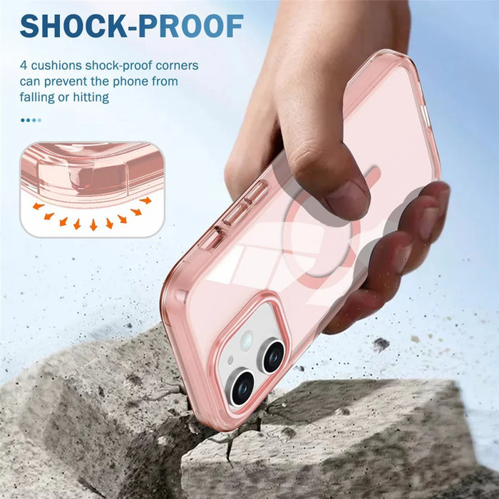 For iPhone 11 Case Compatible with MagSafe PC + TPU Clear Phone Cover with PET Screen Film - Pink - 5