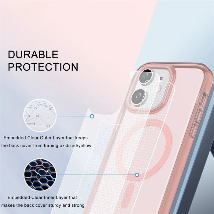 For iPhone 11 Case Compatible with MagSafe PC + TPU Clear Phone Cover with PET Screen Film - Pink - 7