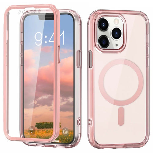 For iPhone 11 Pro Max Case Compatible with MagSafe PC + TPU Clear Phone Cover with PET Screen Film - Pink - 1
