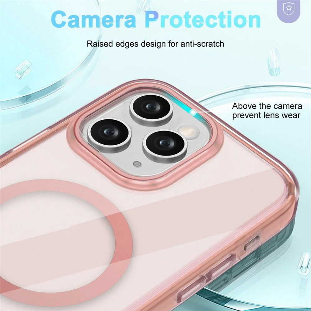 For iPhone 11 Pro Max Case Compatible with MagSafe PC + TPU Clear Phone Cover with PET Screen Film - Pink - 4