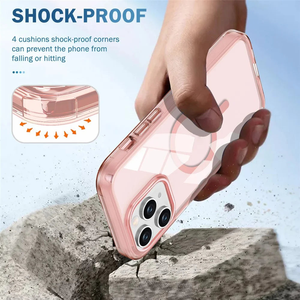 For iPhone 11 Pro Max Case Compatible with MagSafe PC + TPU Clear Phone Cover with PET Screen Film - Pink - 5