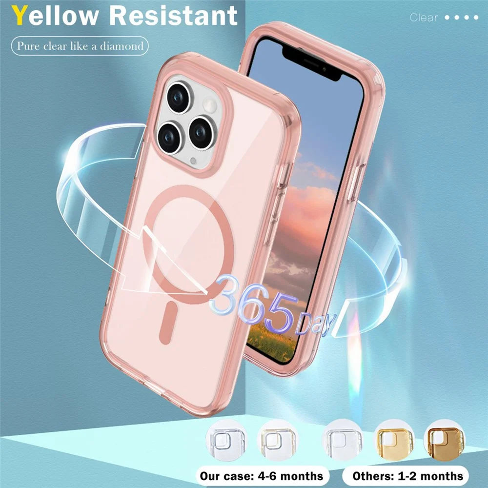 For iPhone 11 Pro Max Case Compatible with MagSafe PC + TPU Clear Phone Cover with PET Screen Film - Pink - 6
