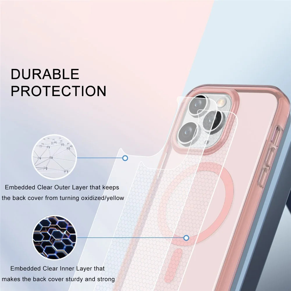 For iPhone 11 Pro Max Case Compatible with MagSafe PC + TPU Clear Phone Cover with PET Screen Film - Pink - 7