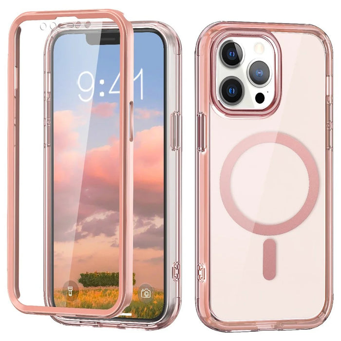 For iPhone 12 / 12 Pro Case Compatible with MagSafe PC + TPU Clear Phone Cover with PET Screen Film - Pink - 1