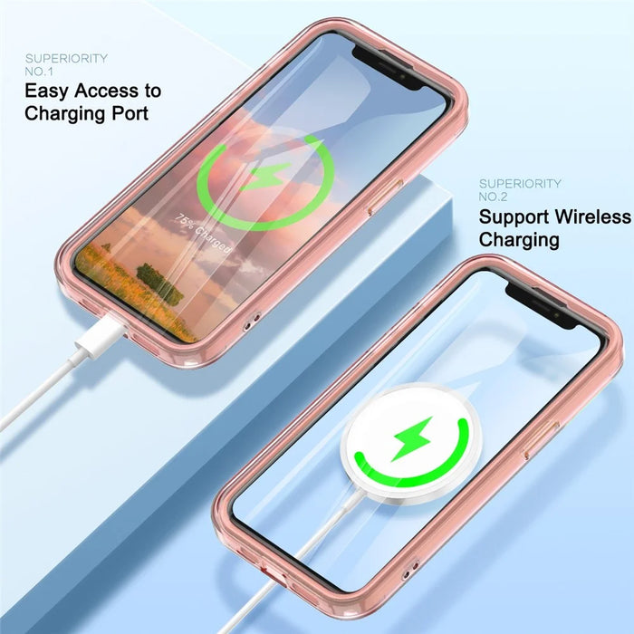 For iPhone 12 / 12 Pro Case Compatible with MagSafe PC + TPU Clear Phone Cover with PET Screen Film - Pink - 2