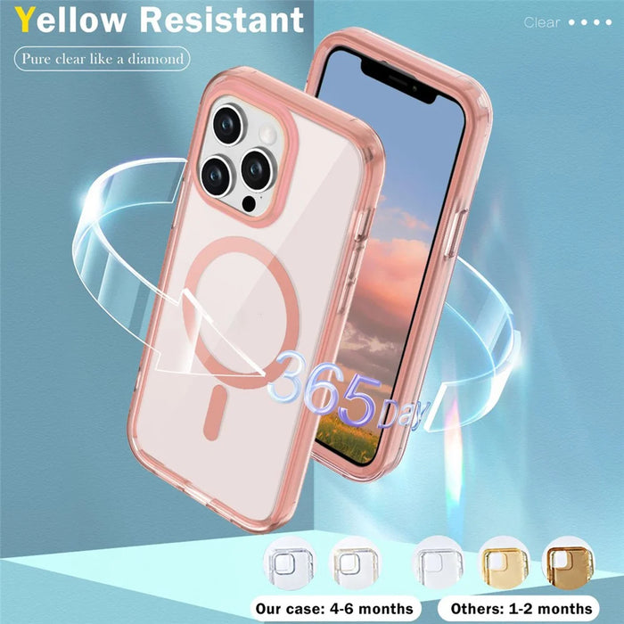For iPhone 12 / 12 Pro Case Compatible with MagSafe PC + TPU Clear Phone Cover with PET Screen Film - Pink - 6