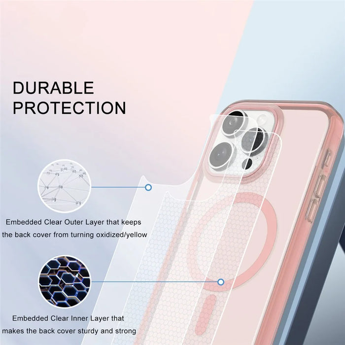 For iPhone 12 / 12 Pro Case Compatible with MagSafe PC + TPU Clear Phone Cover with PET Screen Film - Pink - 7