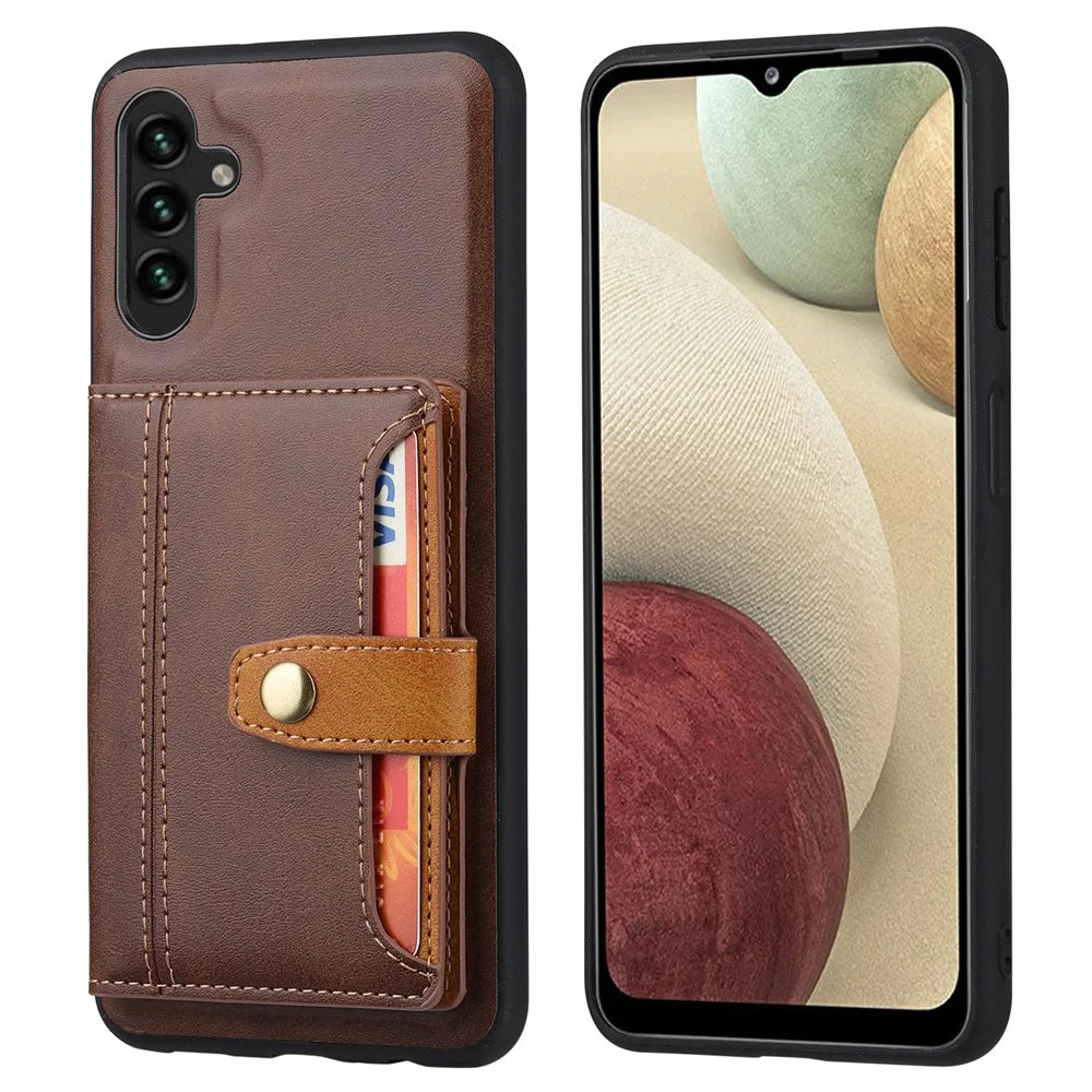 For Samsung Galaxy A15 4G / 5G Back Case with Card Holder PU Leather+TPU Phone Cover - Brown - 1