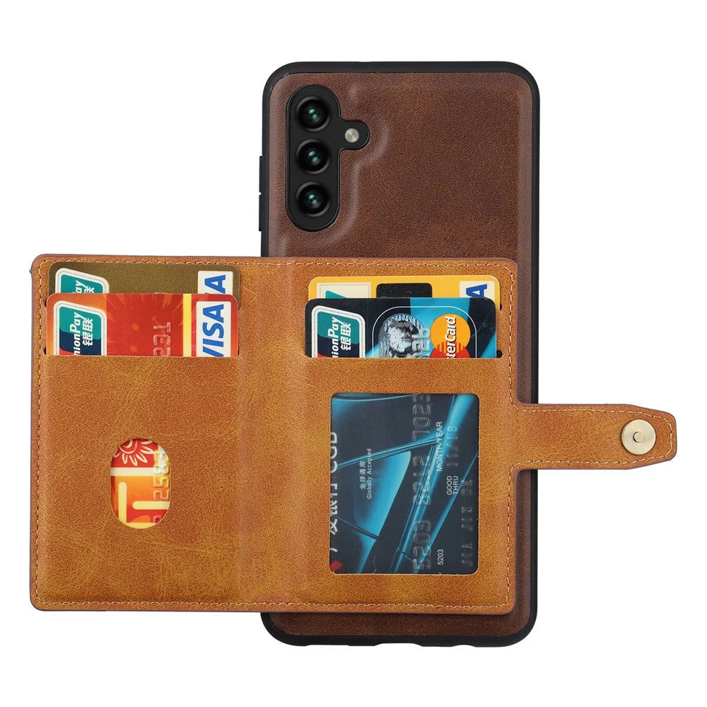 For Samsung Galaxy A15 4G / 5G Back Case with Card Holder PU Leather+TPU Phone Cover - Brown - 2