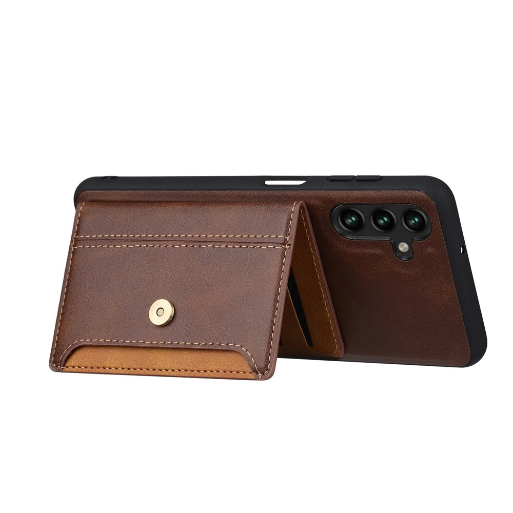 For Samsung Galaxy A15 4G / 5G Back Case with Card Holder PU Leather+TPU Phone Cover - Brown - 3