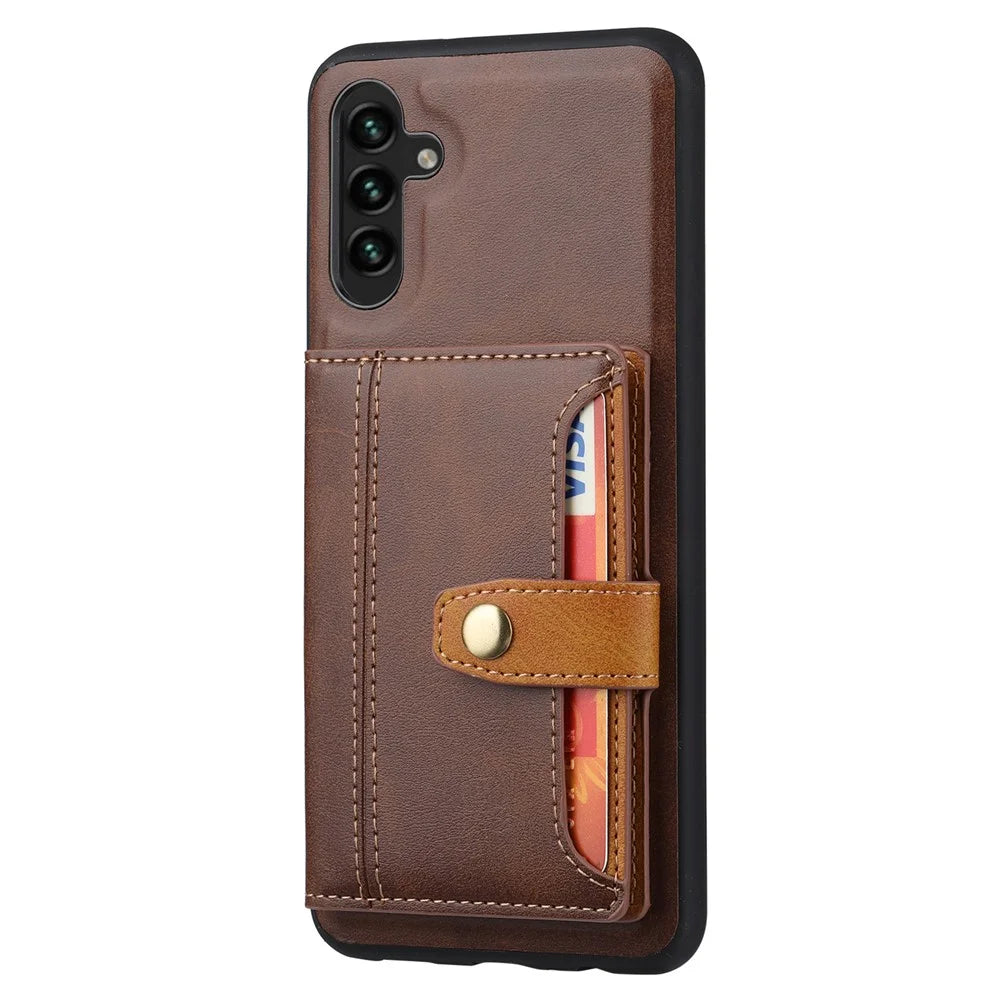 For Samsung Galaxy A15 4G / 5G Back Case with Card Holder PU Leather+TPU Phone Cover - Brown - 5